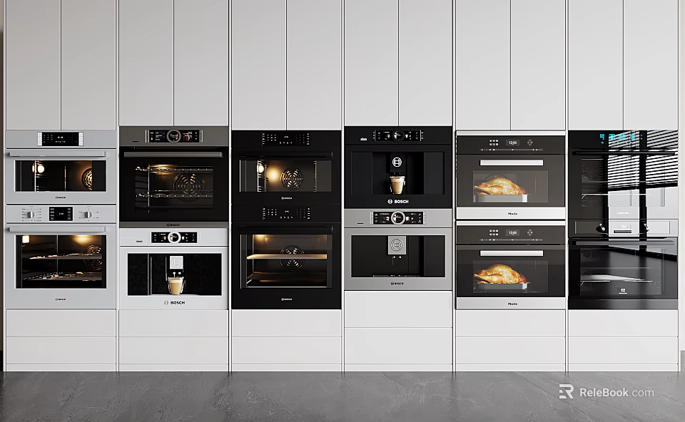 Modern Kitchen Appliances Including Built in Oven Coffee Maker In Cabinets Design 3d model 