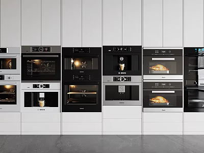 Modern Kitchen Appliances Including Built in Oven Coffee Maker In Cabinets Design 3d model