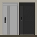 Modern Security Door Designs With Silver Vertical Stripes Black Textured Pattern And Electronic Lock 3d model