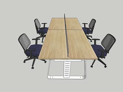 Modern Office Desk With Wooden Top Metal Legs And Surrounding Office Chairs 3d model