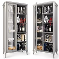 Modern Tall Glass Door Cabinet With Books Wine Bottles Vases And Decor