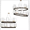 Two Modern Circular Chandeliers With Brushed Metal Frame And Rectangular White Shades 3d model