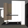 Modern Shoe Cabinet Design For Entryway With Wooden Panels Open Shelf And LED Strip Lighting