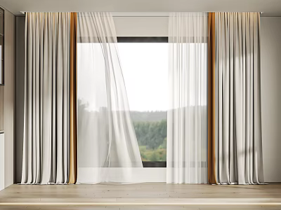 Modern Neutral Curtains With Sheer Panels For Window And Natural Scenic Light View 3d model