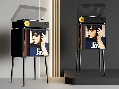 Modern Headphone Speaker System With Vinyl Record Player And Display Stand 3d model
