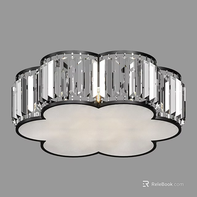 Modern Crystal Ceiling Light With Petal Shaped White Shade And Black Frame 3d model