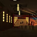 Traditional Themed Stage With Large Backdrop Screen Radial Lighting And Central Figure