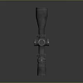 Black Tactical Rifle Scope Displayed On Dark Reflective Surface With Sharp Optics 3d model
