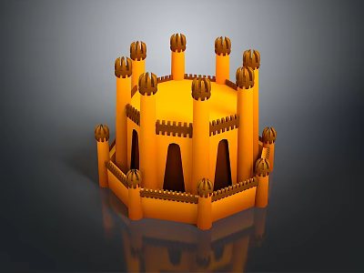 Vibrant Orange Castle Model With Multiple Towers Spires And Wall Structure 3d model
