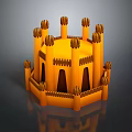 Vibrant Orange Castle Model With Multiple Towers Spires And Wall Structure