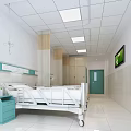 Clean Hospital Ward Interior With White Bed Blue Cabinet TV And Green Door
