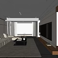 Modern Living Dining Room Interior With Beige Sofa Black Coffee Table Large Window Green View