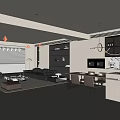 Modern Living and Dining Room Interior With Open Layout Sofa Dining Table And Pendant Lights