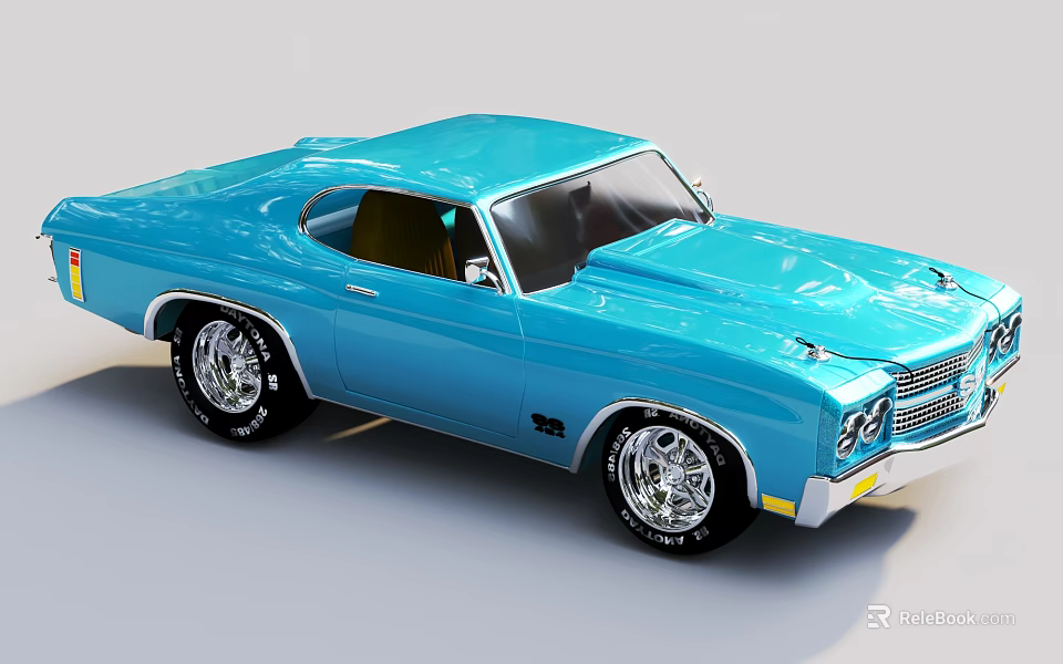 Classic Blue Muscle Car With Shiny Exterior And Custom Chrome Wheels 3d model 