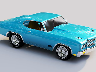 Classic Blue Muscle Car With Shiny Exterior And Custom Chrome Wheels 3d model