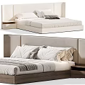 Modern Bedroom Bed With Upholstered Headboard Wooden Frame And Soft Pillows Bedding