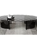 Modern Black Coffee Table With Grid Design Irregular Shape And Silver Decor On Gray Rug 3d model