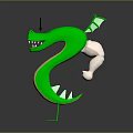 3D Green Dragon Character With Angry Expression Sharp Teeth Wings Standing Legs And Snake-like Body