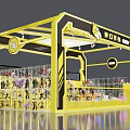 Devil Phone Booth Design With Yellow Black Frame And Product Display Racks 3d model