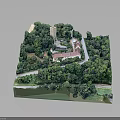 Modern Detailed Landscape Model with Lush Woodland Buildings and Winding Paths