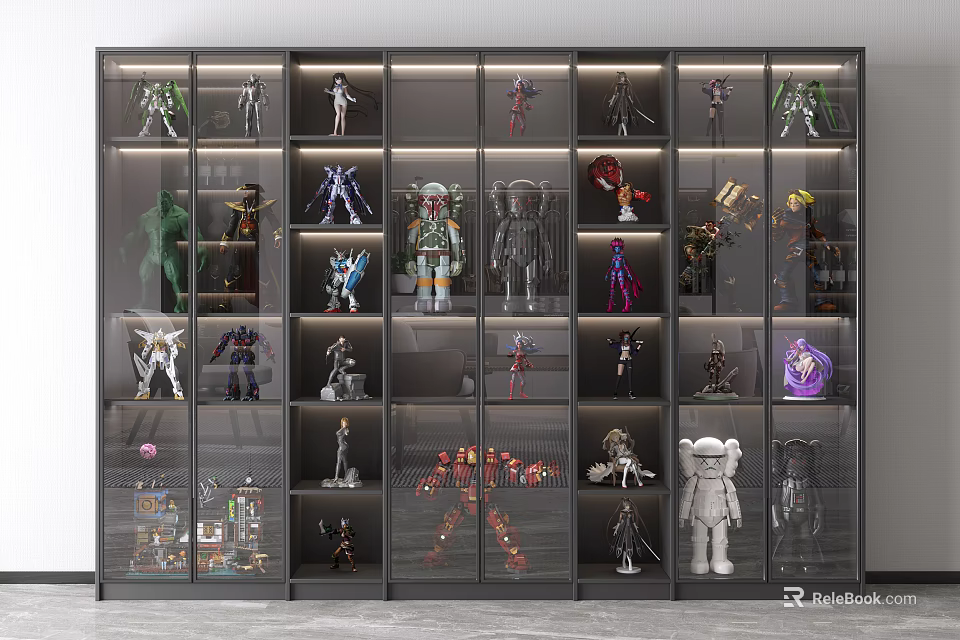 Glass Display Shelf With Layered Lighting For Various Dolls Models And Collectibles 3d model 