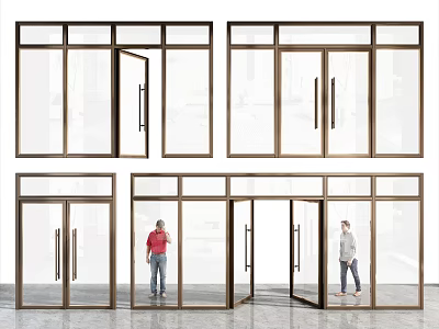 Modern Sliding And Double Glass Doors With Metal Frames And People Standing 3d model