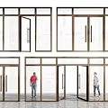 Modern Sliding And Double Glass Doors With Metal Frames And People Standing