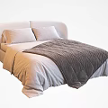 Modern Double Bed with Curved Headboard Soft Pillows and Cozy Comforter 3d model