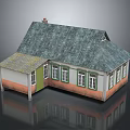 Single Family Detached House With Green Roof White And Orange Walls Multiple Windows And Chimney