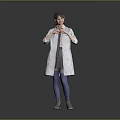 Woman in White Coat Gray Dress Blue Tights Making Heart Shape With Hands Gray Background