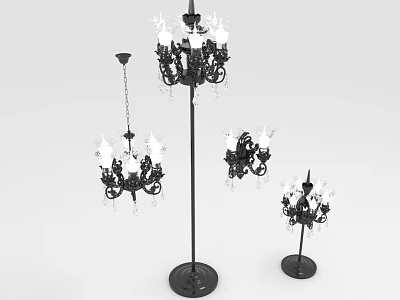 Classic Black Lighting Fixture Set With Crystal Accents Chandelier Floor And Table Lamps 3d model