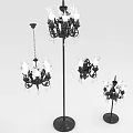 Classic Black Lighting Fixture Set With Crystal Accents Chandelier Floor And Table Lamps