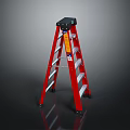 Sturdy Red Ladder With Black Top And Silver Steps For Household Use 3d model