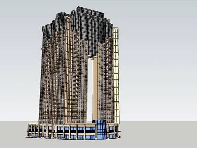 Tall Modern Skyscraper With Glass Facade And Central Arch Design Structure 3d model
