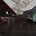 Chinese Style Restaurant Interior With Chandelier Wooden Tables Chairs Decorative Vase And Wooden Decorations
