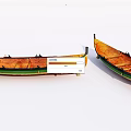 Two Traditional Wooden Boats With Orange And Green Hulls On White