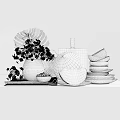 Fresh Ripe Watermelon Slices And Juicy Cherries On Kitchen Table With Plates