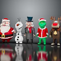 Festive Santa Snowman Top Hat Man Green Character And Reindeer Collectible Figurines