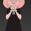 Cute Game Movie Character With Pink Hair Green Eyes Black Cat Ears And Black Dress