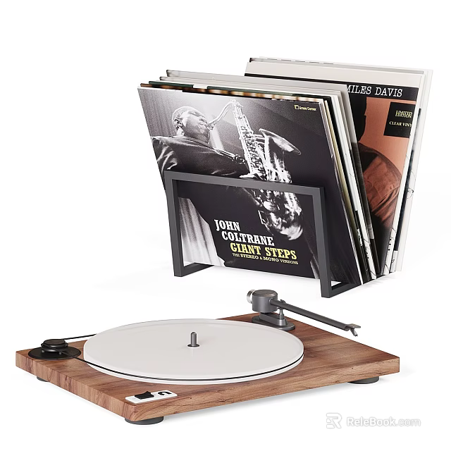 Stylish Decorative Ornament Set with Turntable Vinyl Records and Record Stand for Home Decor 3d model 
