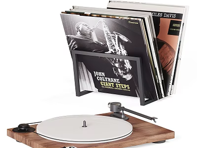 Stylish Decorative Ornament Set with Turntable Vinyl Records and Record Stand for Home Decor 3d model