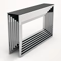Silver Modern Sleek Metal Console Table With Striped Geometric Design For Entryway