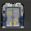 Futuristic Security Door With Metal Frame Lock Panel And Warning Signs 3d model