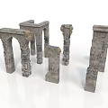 Ancient Stone Architectural Elements Featuring Columns Arches And Carved Details 3d model