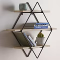 Diamond Shaped Wall Mounted Shelves With Wooden Planks Books And Potted Plant