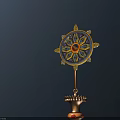 Exquisite Decorative Ornament Set Featuring Wheel Shaped Top And Colorful Inlaid Golden Base