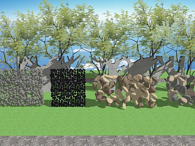 Garden Path Paving Design With Various Stone Materials And Green Landscape 3d model