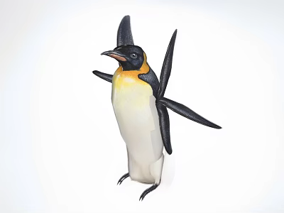 Emperor Penguin Aquatic Animal Standing With Outstretched Wings Isolated On White Background 3d model