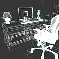 White Modern Office Desk With RGB Monitor Lamp Keyboard Mouse Plant And Gaming Chair