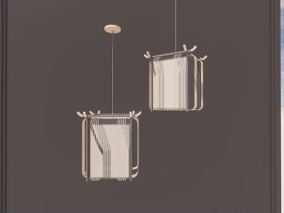 Sleek Modern Square Shaped Double Hanging Chandeliers With Metallic Frame And Transparent Panels 3d model